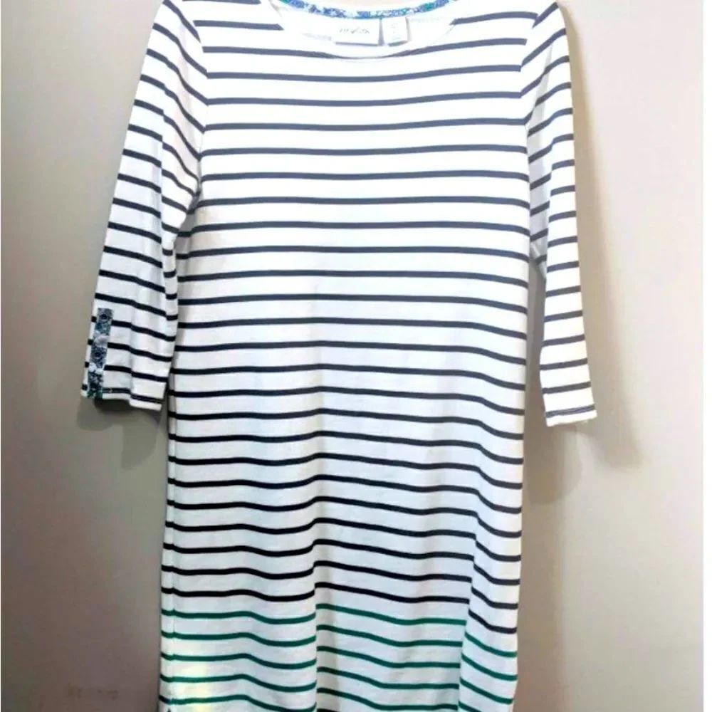 HEYTON Striped Dress with Floral Details Sz Small